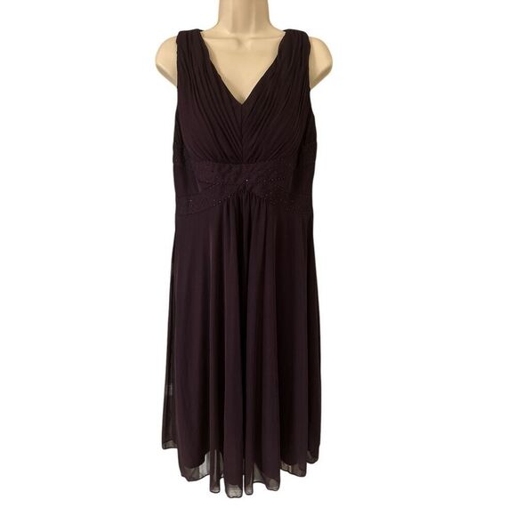 Jessica Howard Evening Dress Ruched & Beaded Waist Eggplant Size 14 - Picture 1 of 9